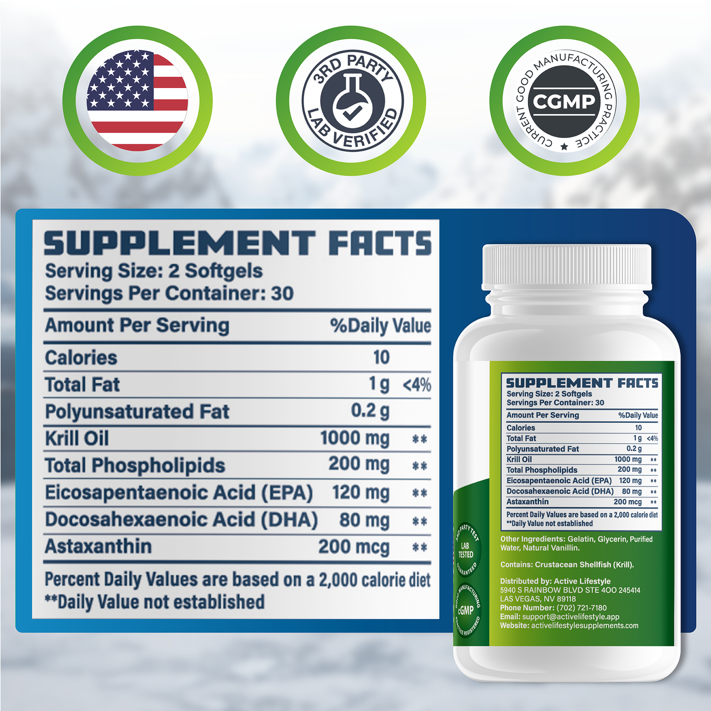 Antarctic Krill Oil for Men & Women | Joints, Mobility, Memory, Heart, & Skin | Omega-3 EPA, DHA, with Astaxanthin Supplement Sourced from Red Krill