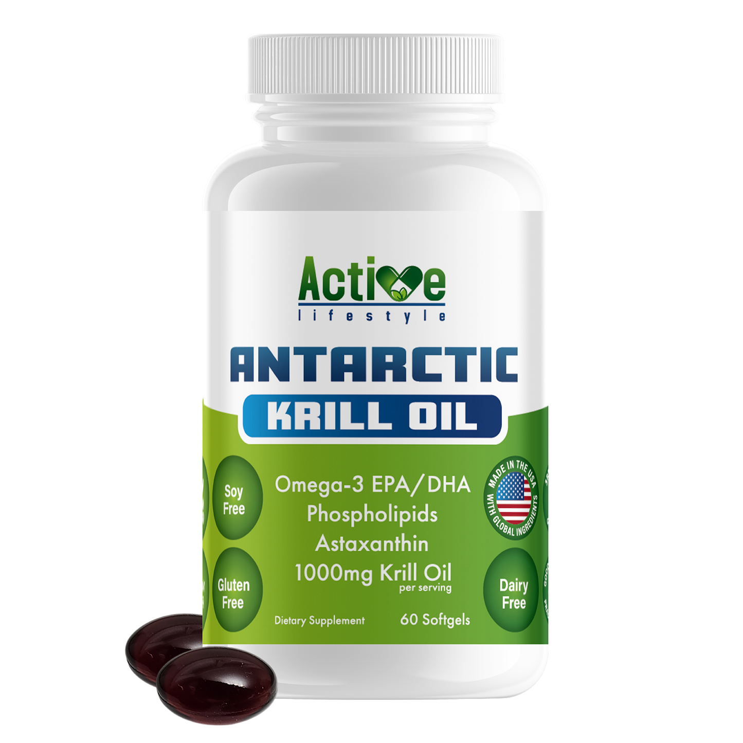 Antarctic Krill Oil for Men & Women | Joints, Mobility, Memory, Heart, & Skin | Omega-3 EPA, DHA, with Astaxanthin Supplement Sourced from Red Krill