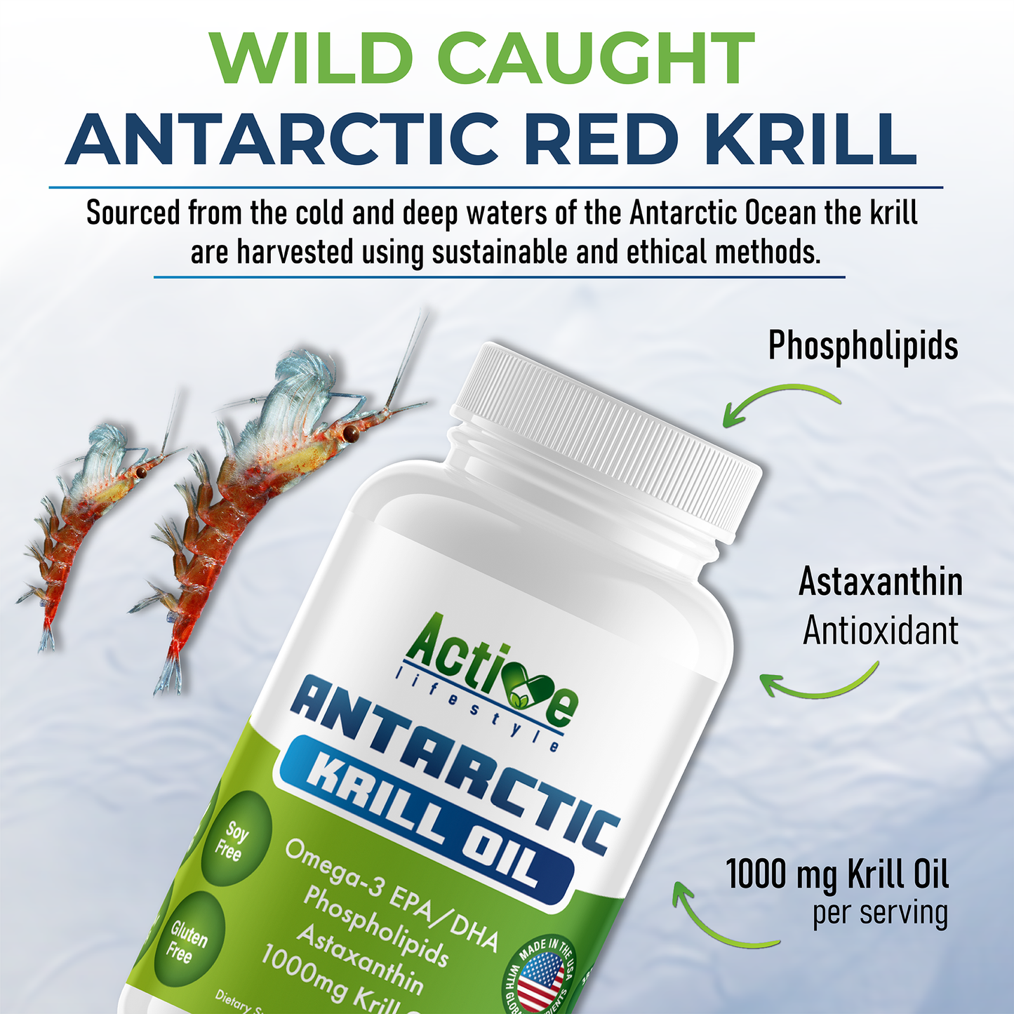 Antarctic Krill Oil for Men & Women | Joints, Mobility, Memory, Heart, & Skin | Omega-3 EPA, DHA, with Astaxanthin Supplement Sourced from Red Krill